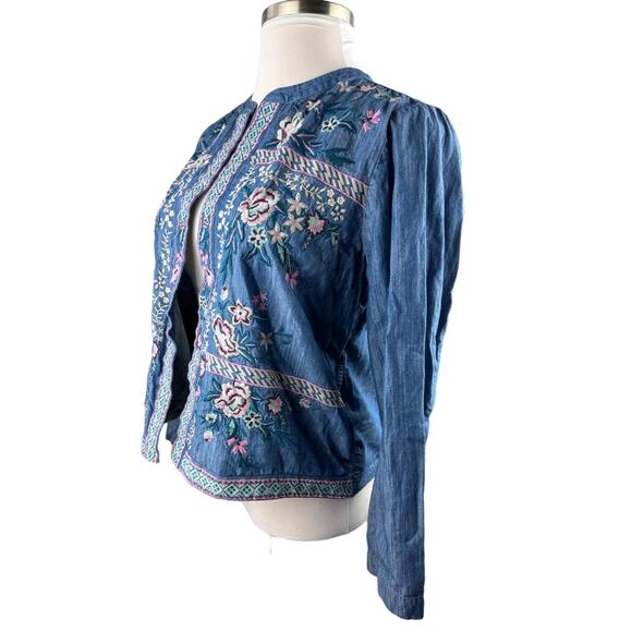 NWT J. Jill Embroidered Indigo Open Front Jacket Floral Blue Women's Size Large - Picture 7 of 14